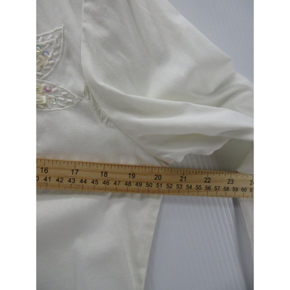 Catherine Stewart Shirt Small Button Up Beaded Floral Career Preppy* - Picture 7 of 13